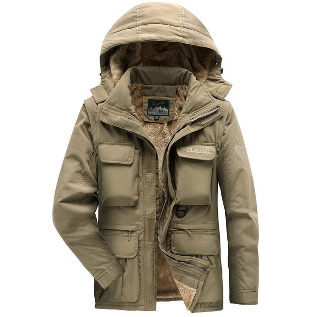TEMU Men's Cargo Jacket Warm Coats Fleece Lined Military Jackets With Removable Hood