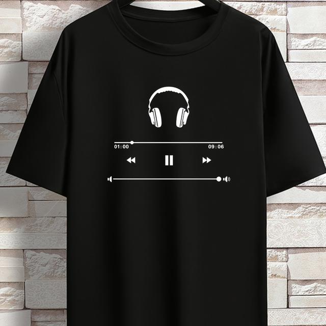 TEMU เสื้อยืดคอกลมพิมพ์ลายดนตรีสำหรับผู้ชาย เสื้อยืดแขนสั้นโอเวอร์ไซส์ระบายอากาศได้ดี เสื้อผ้าลำลองขนาดใหญ่สำหรับฤดูใบไม้ผลิและฤดูร้อน