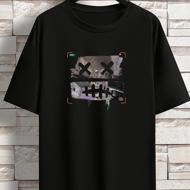 TEMU Camiseta estampada de cuello redondo para hombre, de manga corta y elástica, tops transpirables y de talla grande, ropa casual para