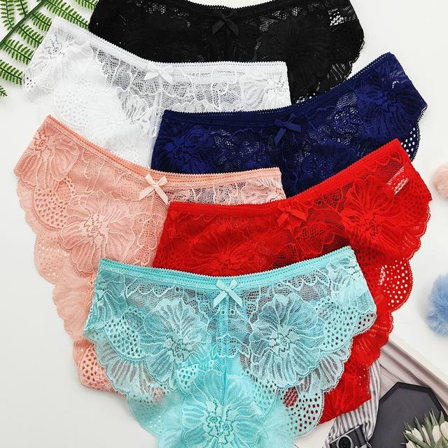 TEMU 6pcs Bragas de Bikini Hipster de Encaje Jacquard con , Bragas de Cintura Cómodas y Transpirables, Lencería y Ropa Interior para Mujeres