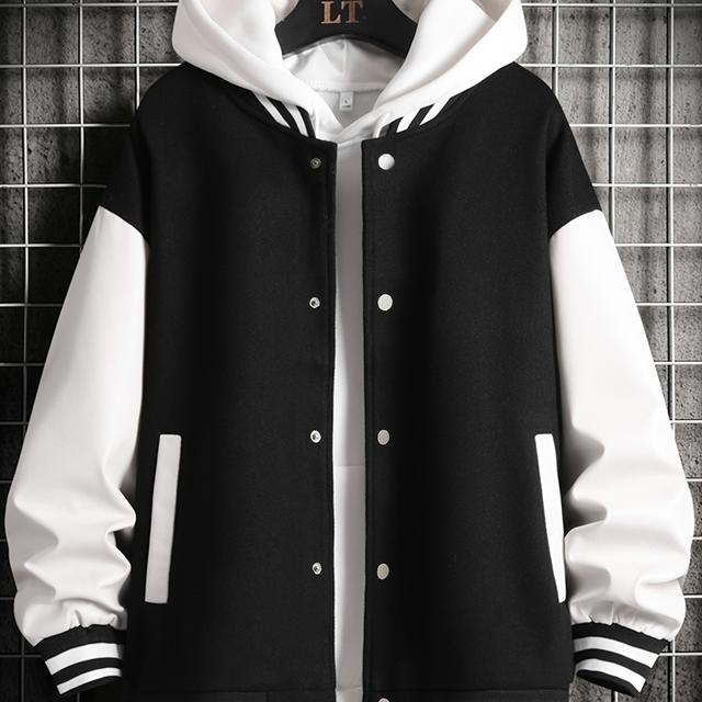 TEMU 남성용 정장 스타일 폴리에스터 자켓, 스탠드 칼라, 컬러 블록, 긴 소매, 정규 핏, 싱글 브레스트, 버튼, 포켓이 있는 직조 야외 하이킹 코트