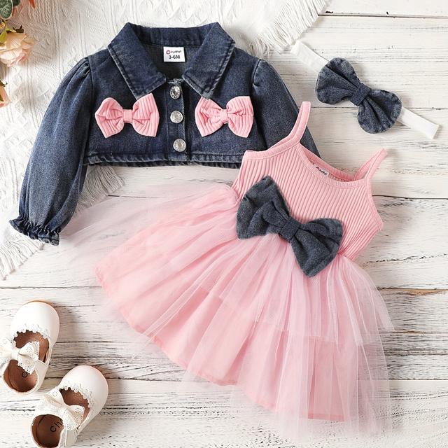 TEMU 3pcs Baby Girl Sweet 3d Design Denim Suit-dress,