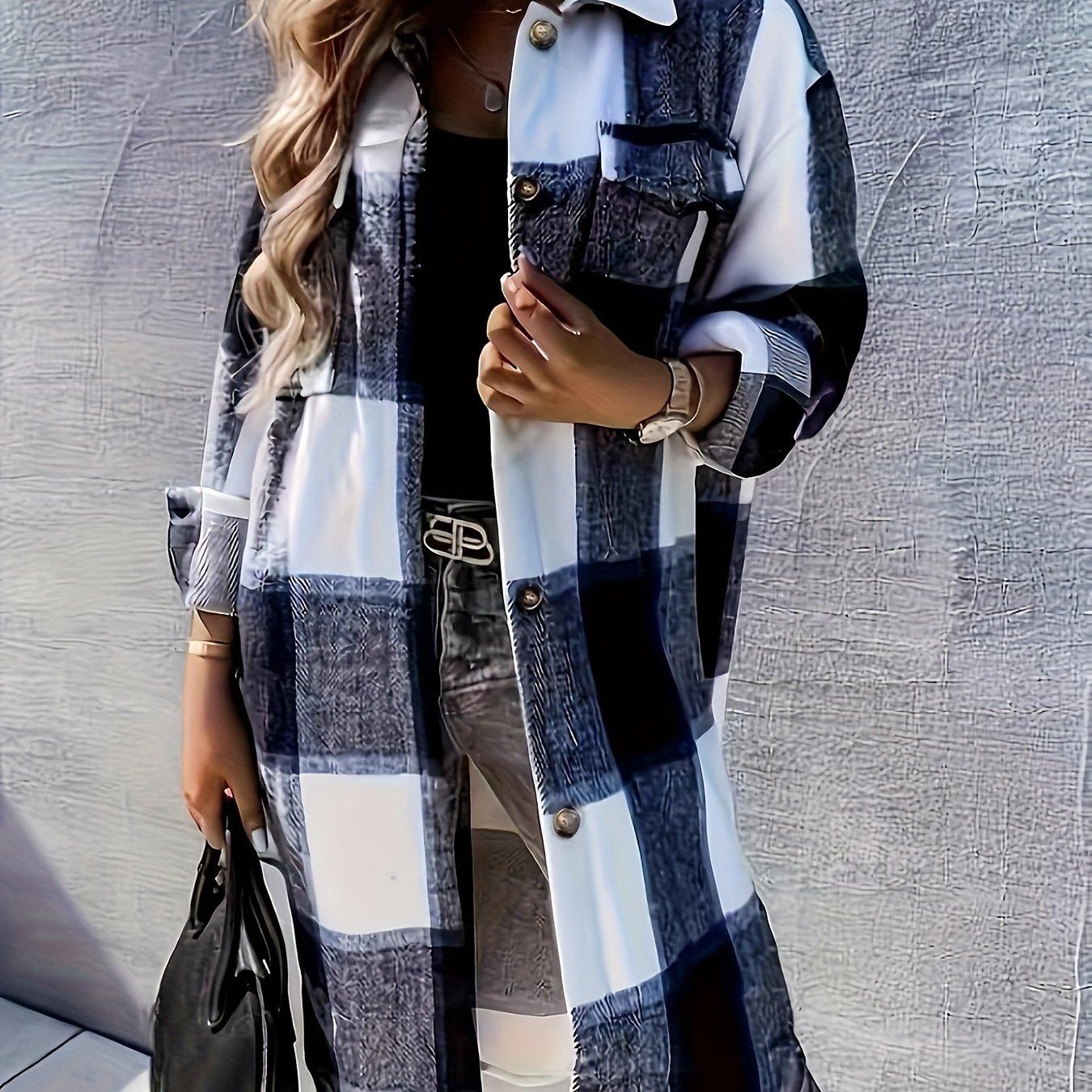 TEMU Print Long Length Jacket, Casual Button Front Flap Pockets , Women's Clothing
