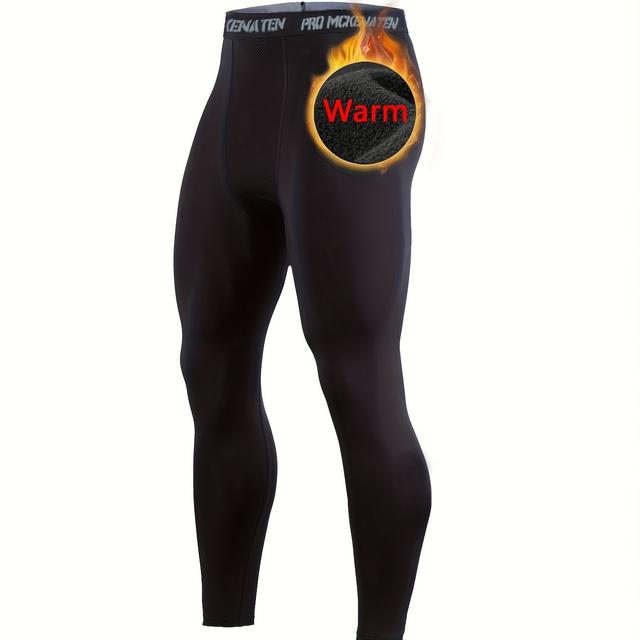 TEMU Męskie Spodnie Termoaktywne, Ciasna, Kompresyjna Polarowa Warstwa Bazowa, Męskie Legginsy Sportowe Do Koszykówki, Do Biegania, Męskie Legginsy Sportowe Na Siłownię
