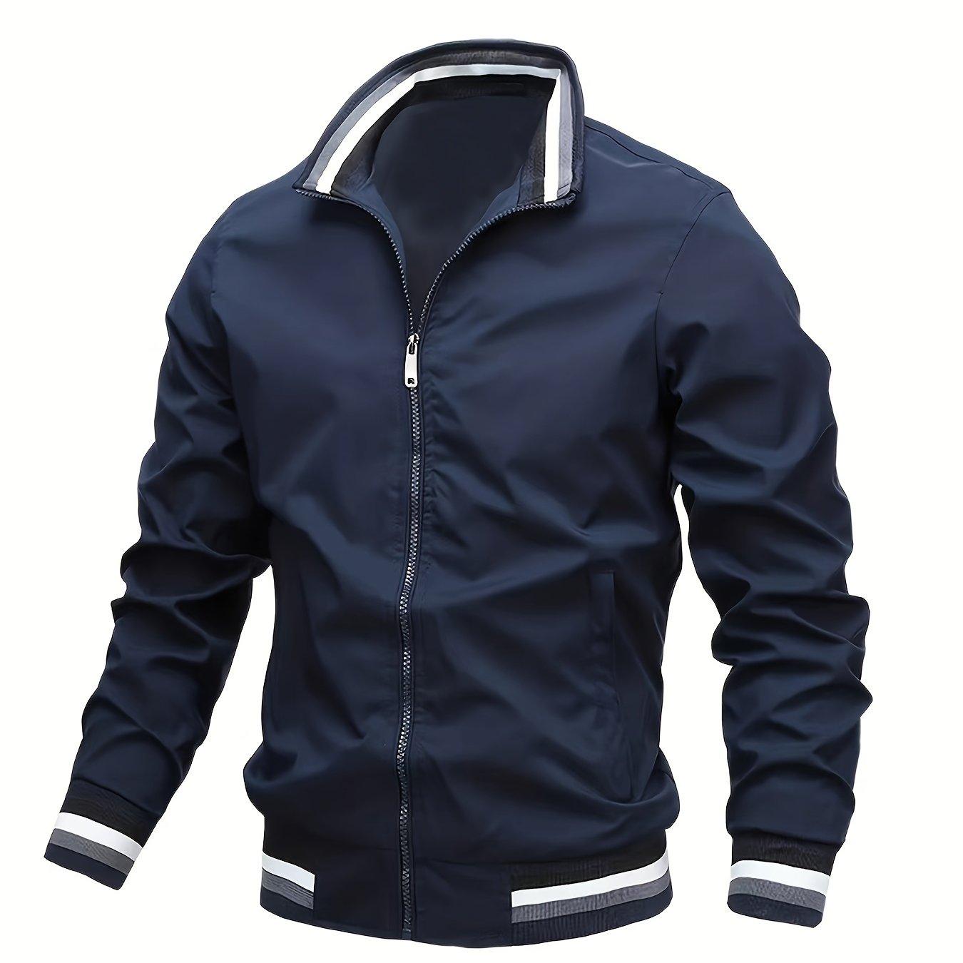 TEMU Men's Spring/autumn Lightweight Stand Collar Casual Jacket, Youth Fashion Solid Color Cardigan Coat, Versatile Top
