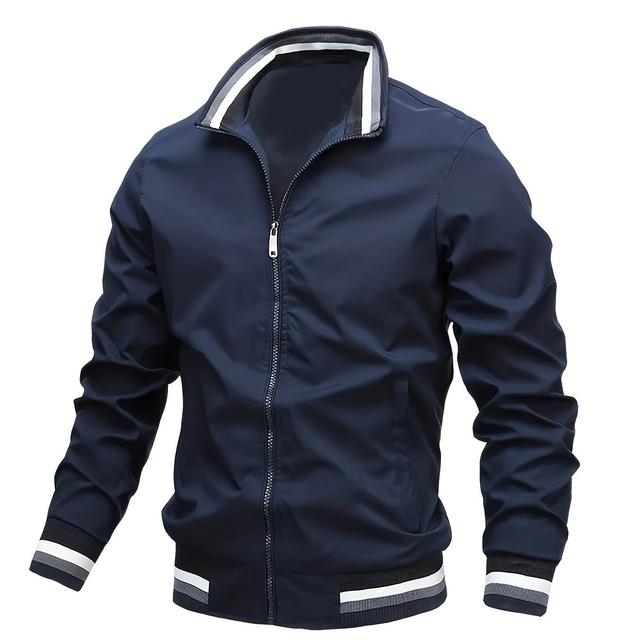 TEMU Men's Spring/autumn Lightweight Stand Collar Casual Jacket, Youth Fashion Solid Color Cardigan Coat, Versatile Top