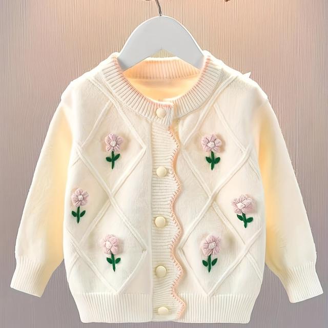 TEMU Meisjes Vest met Bloemen, Nieuwe Lente/Herfst Bovenkleding voor Kleine Meisjes, Gebreid Kinderjack in Koreaanse Stijl