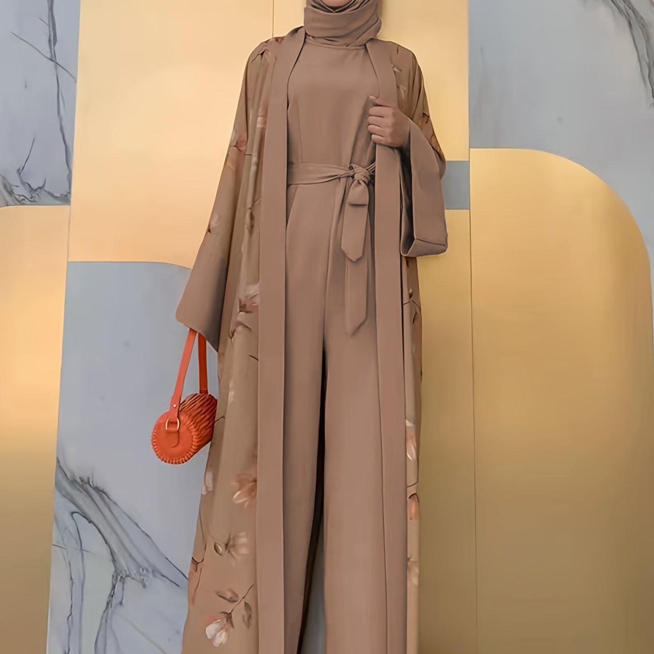 TEMU Zweiteiliges Jumpsuit-Set mit Mittlerer -Muslime-Druck für Frauen ohne Kopftuch