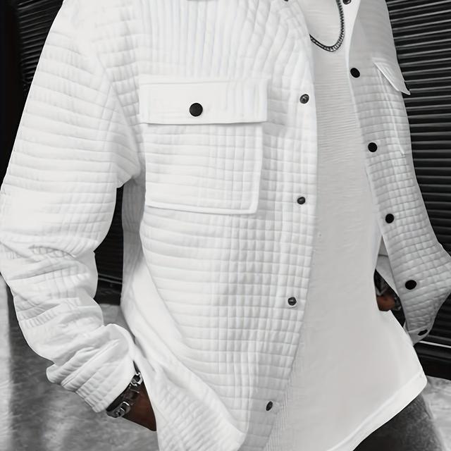 TEMU Men' Color Waffle Double-pocket Button-up Collar Long Sleeve Jacket