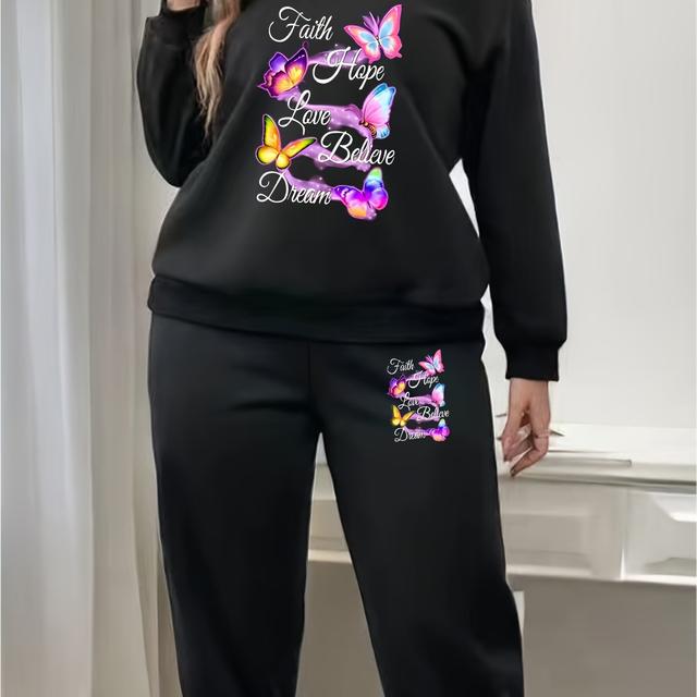 TEMU Plus Size - Plus Size - Nieuwe Herfst- en Wintermode Plus-Size Dames Bedrukte Sweatshirt met Lange Mouwen en Casual Broek Set