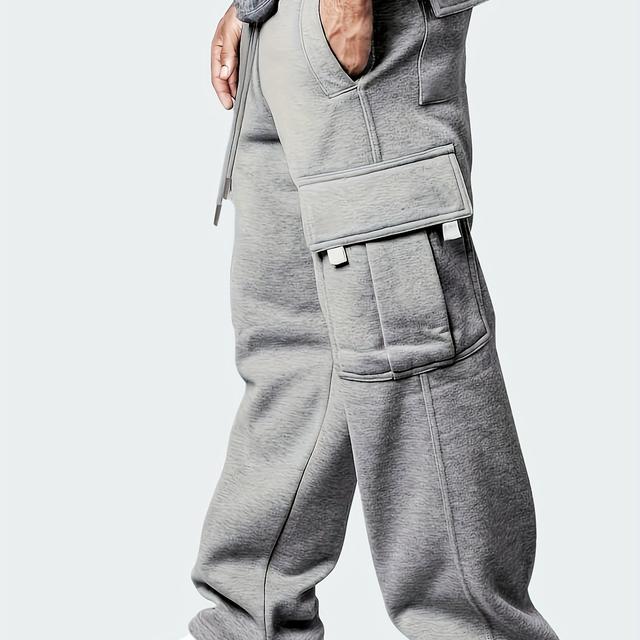 TEMU 남성용 헤비듀티 겨울 보온 팬츠 - 두꺼운 아웃도어 트레이닝 & 캐주얼 루즈핏 멀티포켓 운동용 트랙 팬츠, 날씨에 적합 (세탁기 사용 가능)