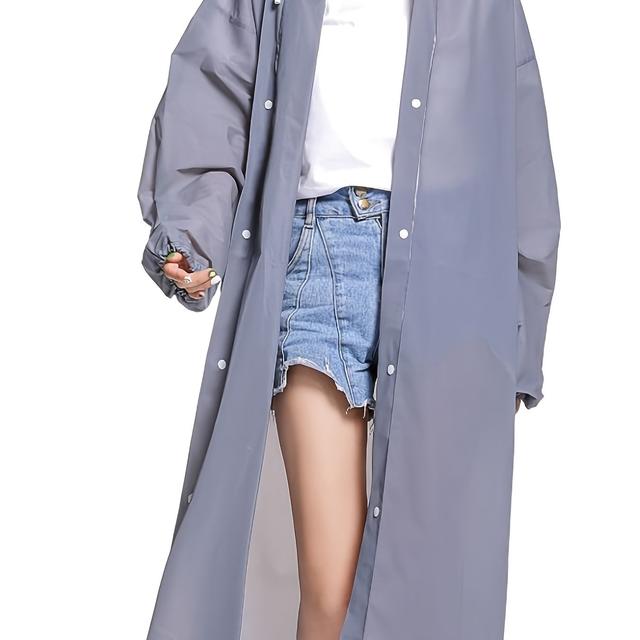 TEMU 1pc Gray Non-disposable Adult Raincoat, Windproof And, Eva Thickened One-piece Raincoat, Travel, Outdoor Riding, Portable Raincoat, Mouth, Hiking, Portable Adult Women's Raincoat