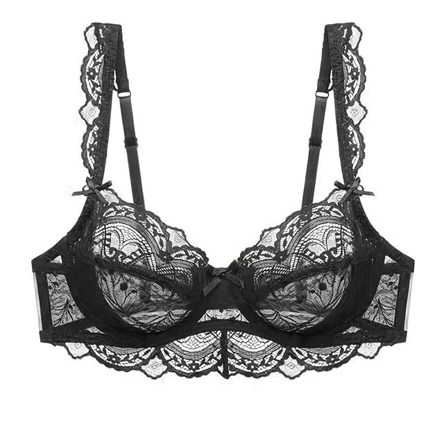 TEMU Semi-sheer Lace Mesh Bras, Breathable & Thin Cup Intimates Bra, Women's Lingerie & Underwear