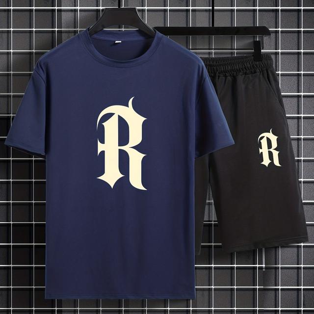 TEMU Men's Casual Trendy Letter Comfortable Crew Neck Short Sleeve T-shirt & Shorts Sets, Summer Oversized Loose Clothing Plus Size