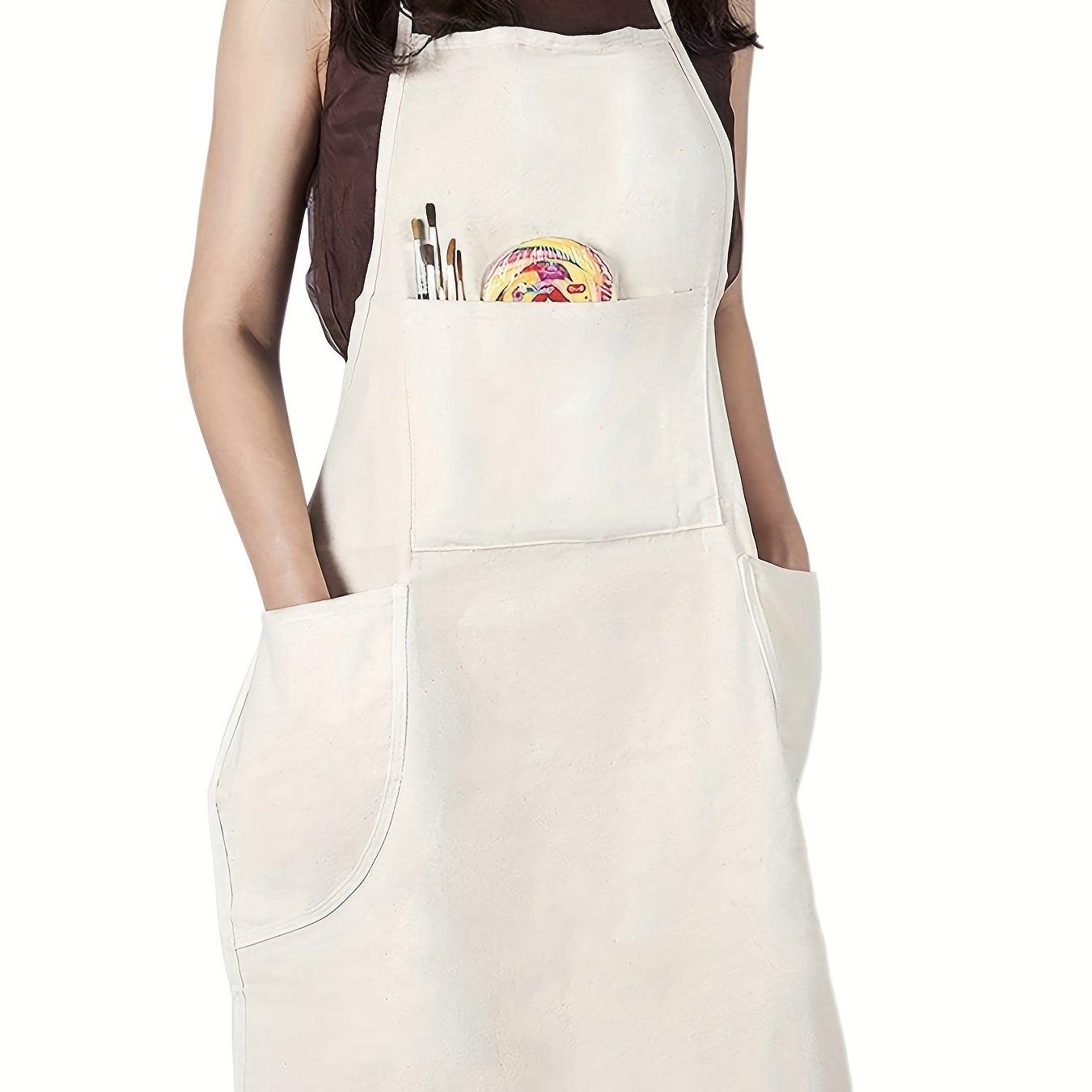 TEMU Adjustable Professional Bib Painting Draw Graffiti Apron | Canvas With 3 Pockets, Non-stretch Fabric, Solid Color, Vintage Style