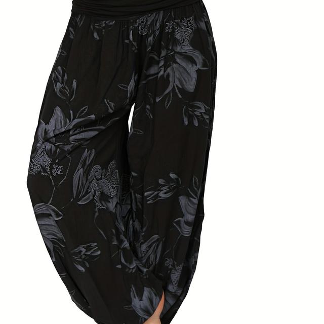 TEMU Damen-Haremhose in Übergröße, locker geschnitten, lässig, mit Urlaubsstil-Aufdruck weitem Bein