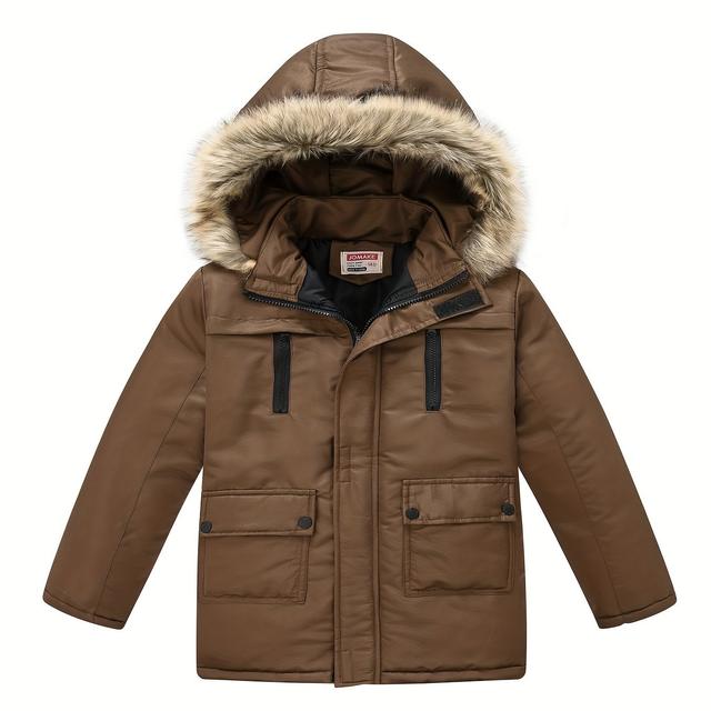 TEMU Chaqueta de invierno desmontable con capucha para adolescentes, con bolsillos delanteros, ropa casual para niños y niñas
