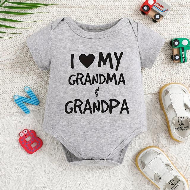 TEMU Baby Boys "i Love My Grandma And Grandpa" Onesie, Short Sleeves Summer Onesie, Soft Comfortable Breathable Summer Outdoor Wear