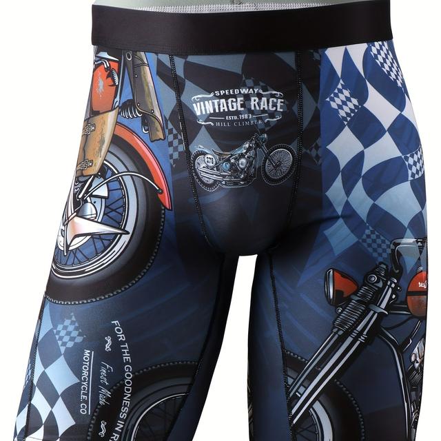 TEMU Herrenmode Motorradmuster Leicht dehnbare lange Bein Boxershorts Unterwäsche