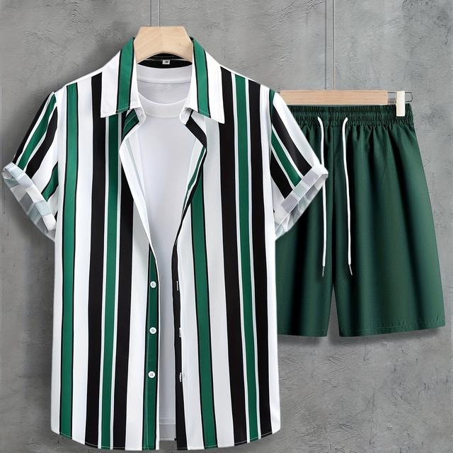 TEMU Sommerliches Herren Kurzarmhemd, Lässiges Trendiges Gestreiftes Hemd