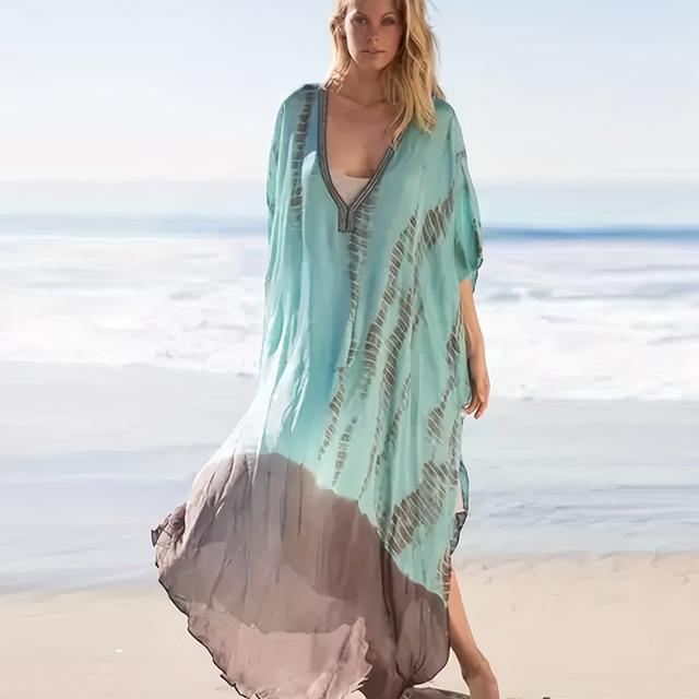 TEMU Damen Sommer Strandoverwurf | Lockere Plus-Size V-Ausschnitt Seiten-Schlitz Resort Kaftan - Bikini Badeanzug Außenschicht