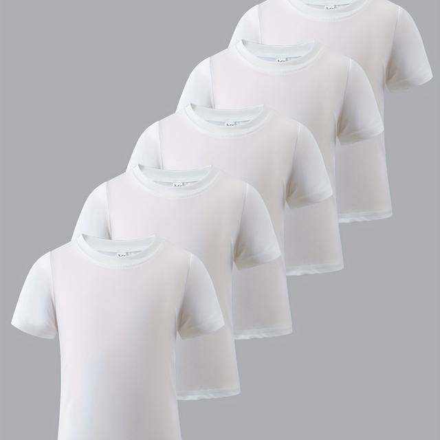 TEMU Summer Short Sleeve Solid Color T-shirt 5 Pack, Summer Wardrobe, Minimalist Style, , Breathable Fabric, Round Neck Shirt