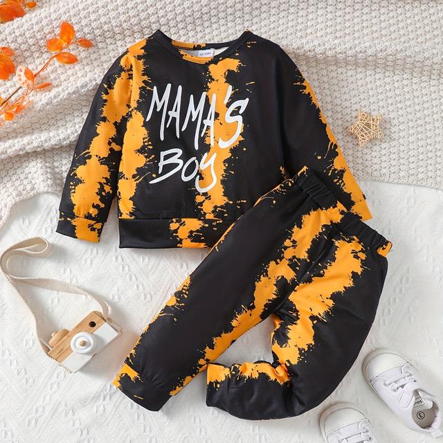TEMU And Letter Graphic Boys Long Sweatshirt&sweatpants , Kids Clothes For And