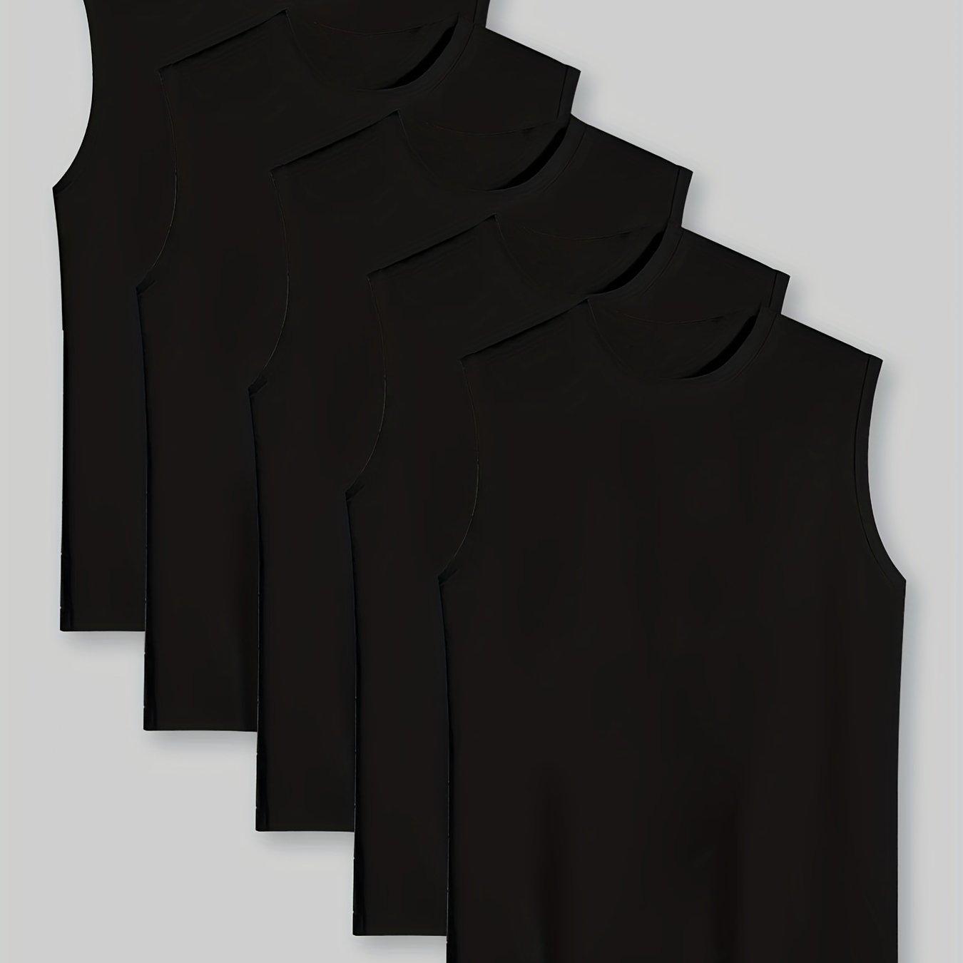 TEMU Round Neck Tank Top, Crew Neck, Solid Color, 5pcs Set, Plus Size