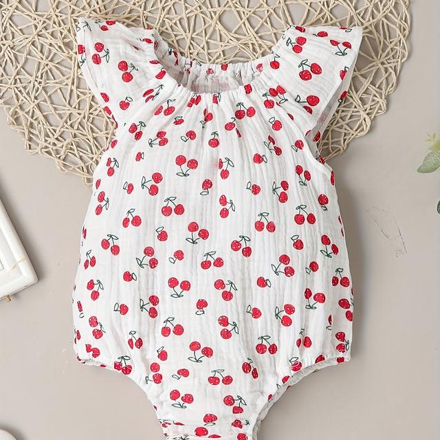 TEMU Girls' Summer Floral Print Romper - Sleeveless Shorts With Pockets, Lightweight Breathable Fabric, Casual Design For Casual Attire, Shorts, Babywear, Nonstretch Material, For Outdoor