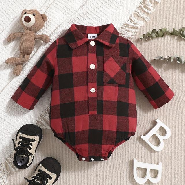 TEMU Adorable Triangle Romper For Baby - Long Sleeve Button Bodysuit, Suitable For Indoor And Outdoor Wear