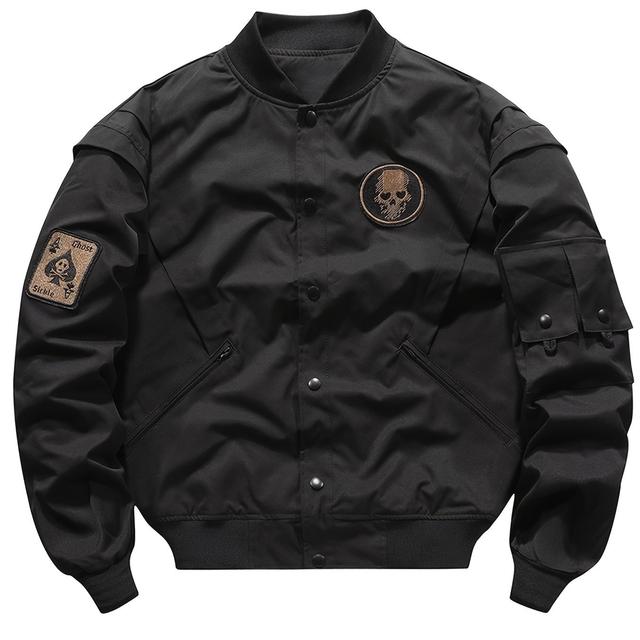 TEMU Men's Baseball Collar Lightweight Bomber Windbreaker | Embroidery Varsity Jacket With Pockets, Non-stretch Fabric, Regular Fit