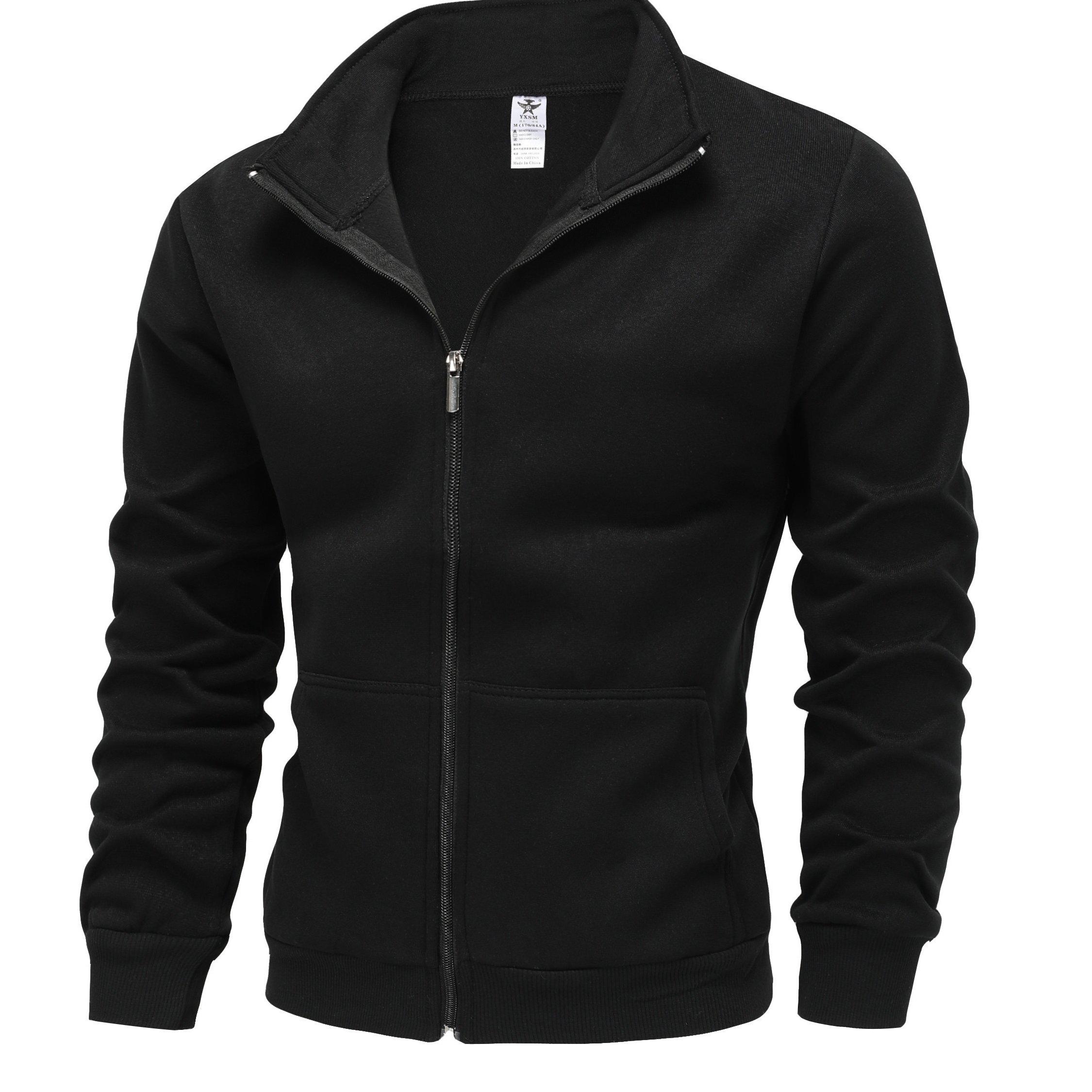 TEMU Warm High Neck Jacket, Men's Casual Slant Pocket Zip Up Athletic Jacket For Fall Winter