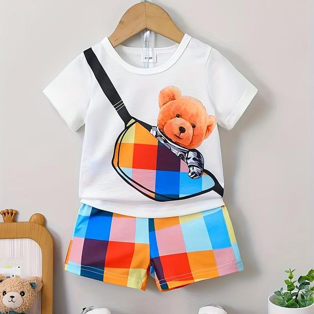 TEMU Baby Bear Print Pocket T-shirt & Shorts