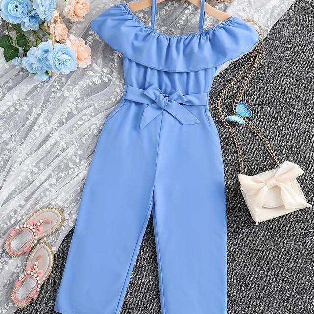 TEMU Mädchen Rüschen Elegantes Cami Strampler Mit Gürtel Für Sommer Frühling Herbst Kinder Kleidung