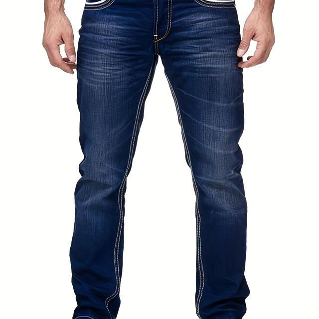 TEMU Schmale Straight-Leg-Jeans, lässige Streetstyle-Jeans mit mittlerem Stretch-Denim und Used-Look für alle Jahreszeiten