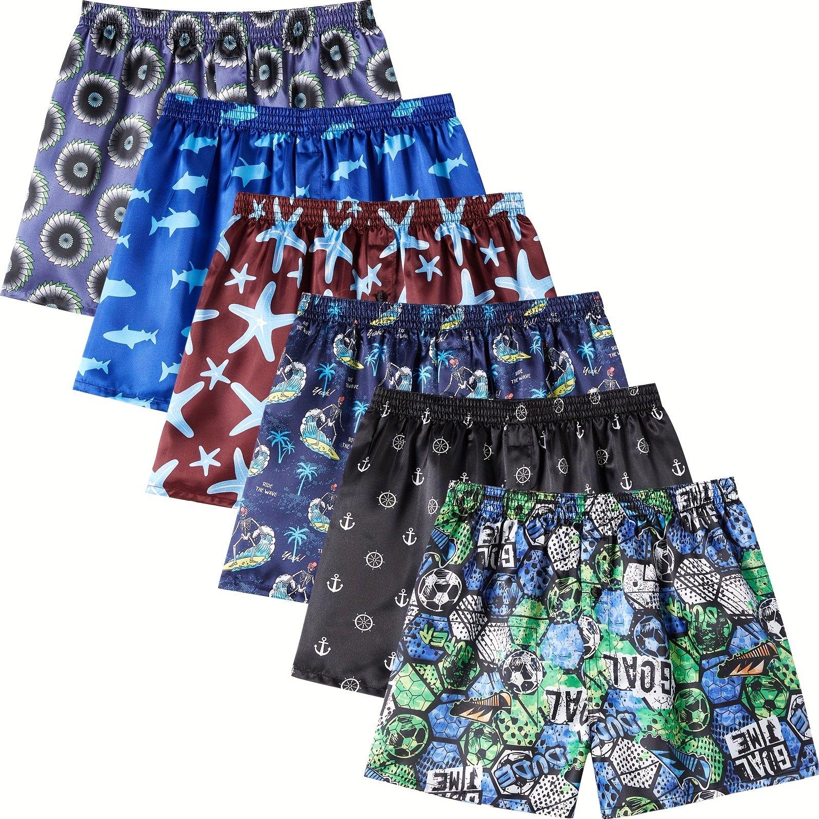TEMU Random 6 Pcs Men's Boxers Briefs, Feeling Underwear Sleep Shorts With Elastic Waistband