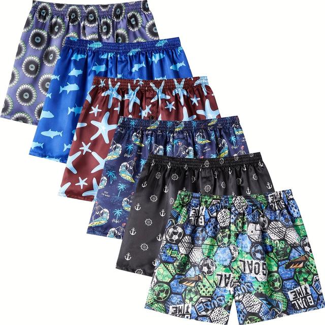 TEMU Random 6 Pcs Men's Boxers Briefs, Feeling Underwear Sleep Shorts With Elastic Waistband