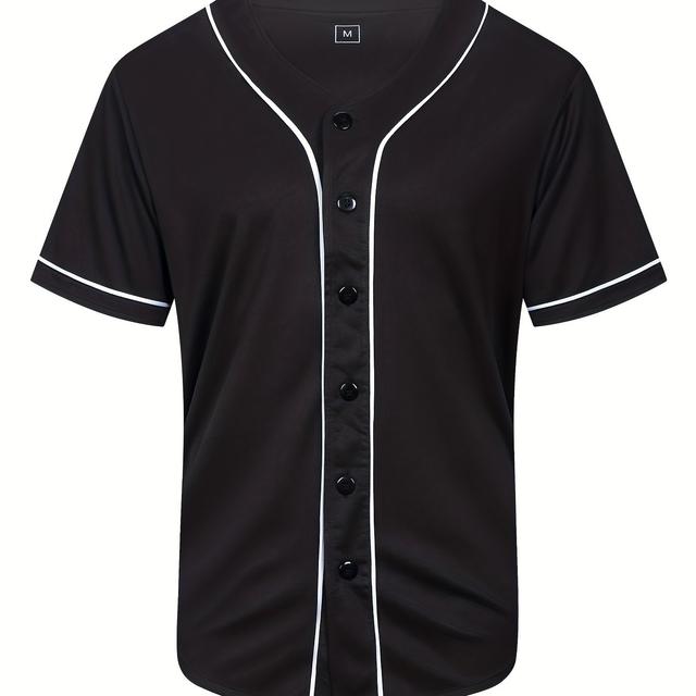 TEMU Men' Baseball Jersey, Active Slightly Stretch Button Up Short Sleeve Uniform Baseball Shirt For Party Gifts