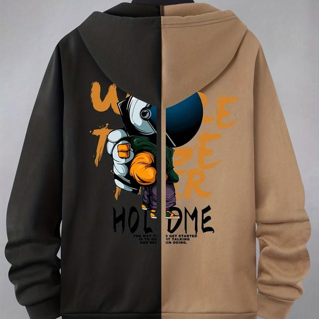 TEMU 2023 Men's Jacket For Spring And Autumn, Trendy Casual Hooded Cardigan With Splicing, Versatile Sweatshirt And Jacket For Men's Wear