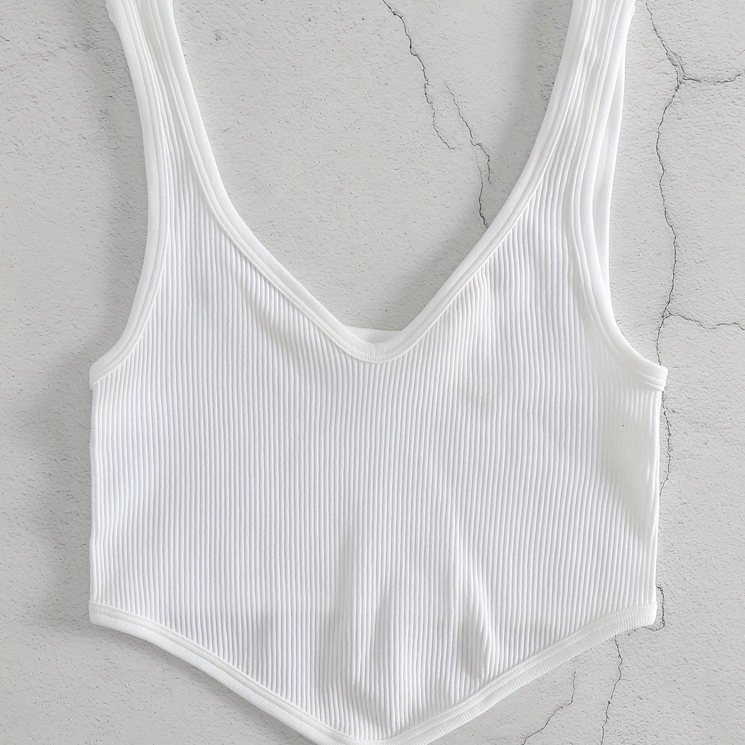 TEMU Fly Seamless Ribbed Corsetry Shape Fashion Crop Tank Top | V-neck, High Stretch, Sleeveless, , , Mermaid Hem, Rib- Detail