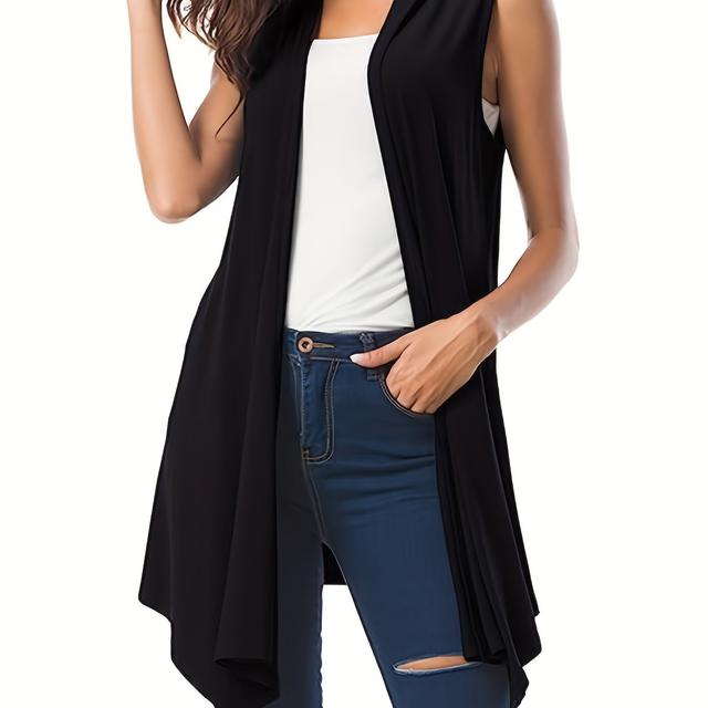 TEMU Plus Size Casual Cover Ups, Women's Plus Open Front Asymmetric Hem Sleeveless Cover Ups