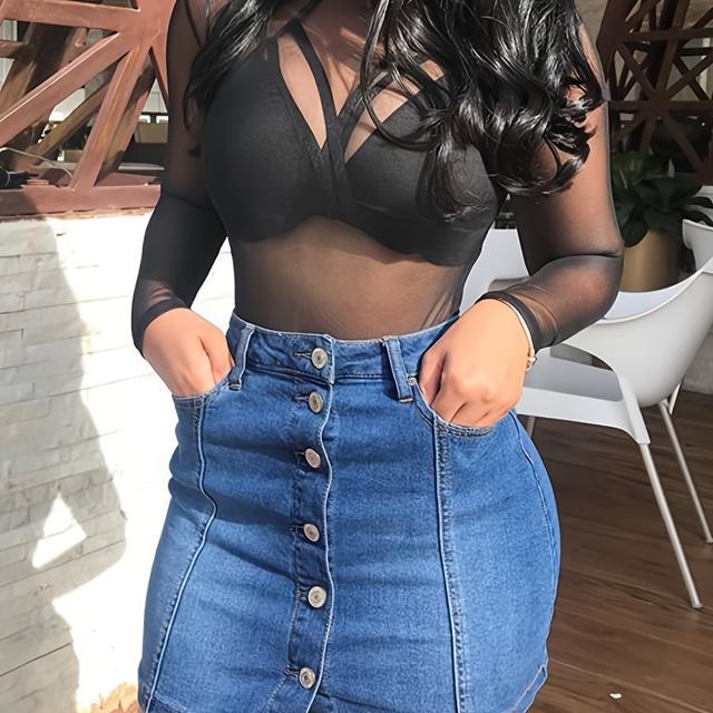 TEMU jeans de cintura com bolsos cortados e sexy, com botões e tecido elástico