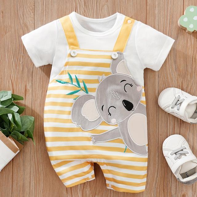 TEMU Koala Pattern Children's Short-sleeved Bib Overalls, Perfect For Outdoor