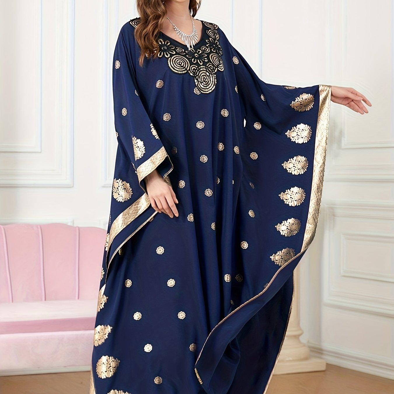 TEMU Middle Eastern Elegant And Luxurious Gold-printed Robe 6126