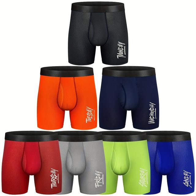 TEMU 7 Piezas de Calzoncillos Boxer para Hombres 6" Deportivos de Rendimiento, Malla, Pierna Regular, Frescos y , con Abertura