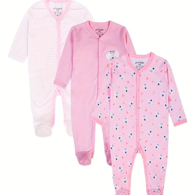 TEMU Baby Girl Long Sleeve Pure Cotton Crawling Suit Three-piece Set, Outdoor