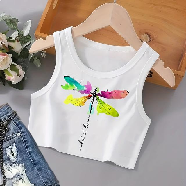 TEMU 2pcs Outfit White Girls' New Sleeveless Crop Top 's Casual Crewneck Little Middle Big Sports Vest Underwear Spring Summer Autumn Winter 's Clothes, For Teenager