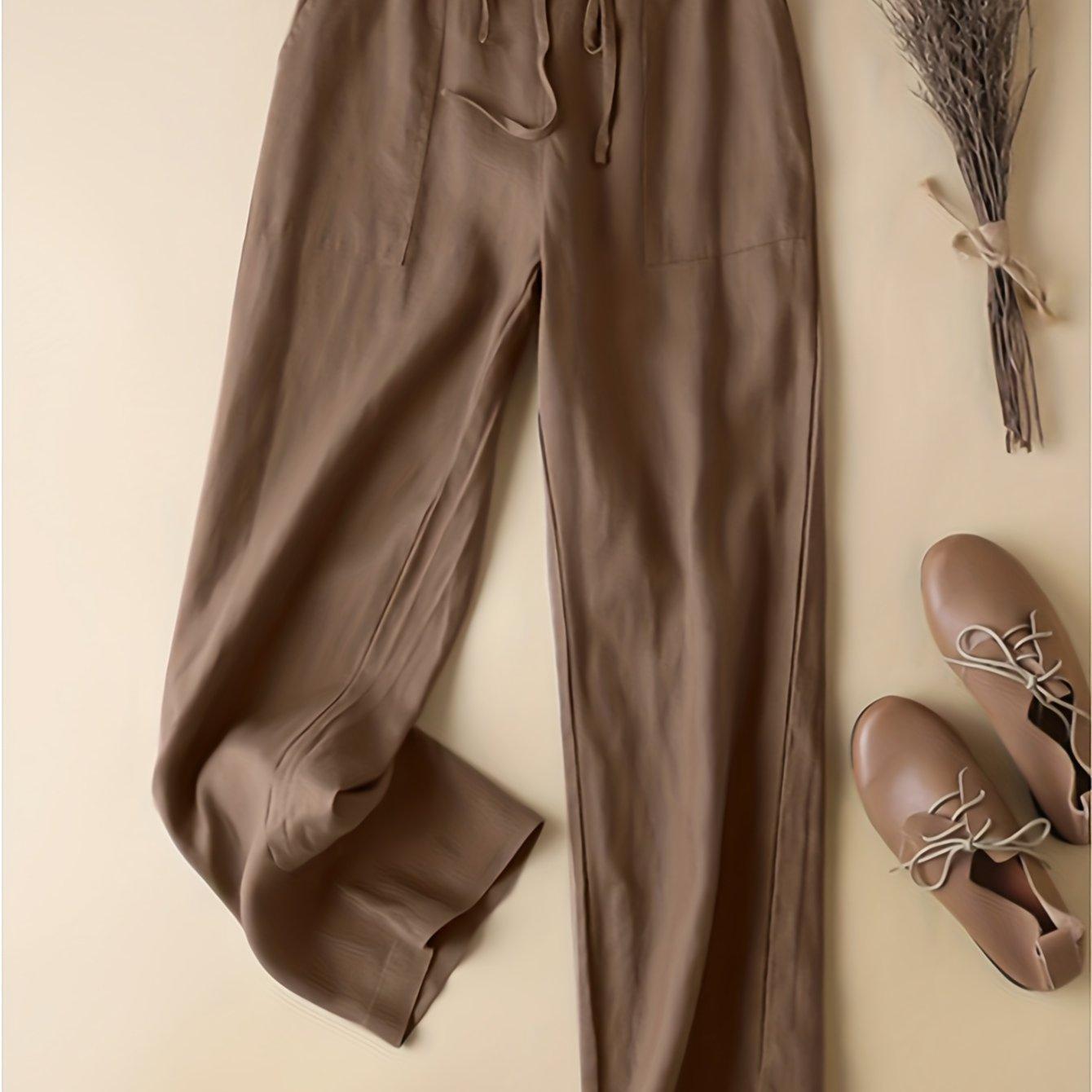 TEMU Plus Size - Plus Size - Plus-size Casual Drawstring Straight-leg Pants