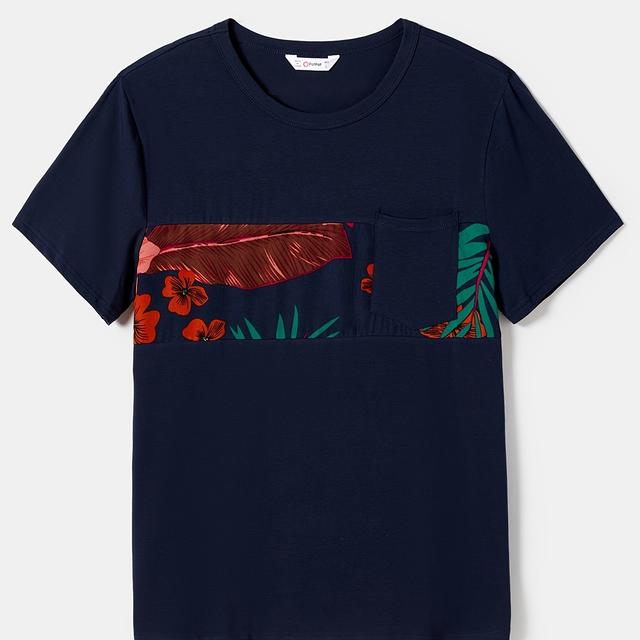 TEMU Family Matching Plant Floral Print Slip Dresses And Short-sleeve T-shirts Sets, Perfect For Outdoor