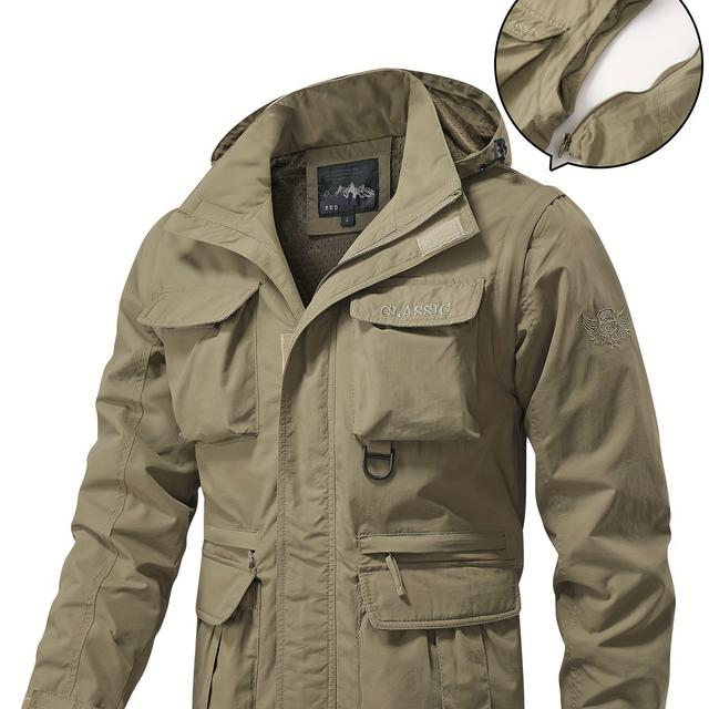 TEMU Detachable Windbreaker Hooded Jacket, Men's Casual Multi Pocket Cargo Jacket Vest For Outdoor Activities